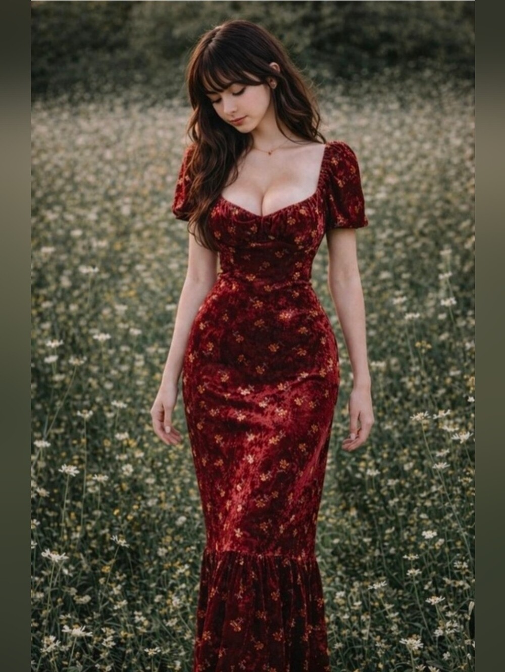 Lait Brielle Floral Velvet Midi Dress